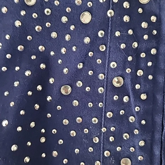 Quacker Factory Sparkle Stretch Embellished Ruffle Navy Blue Jacket - Picture 11 of 13